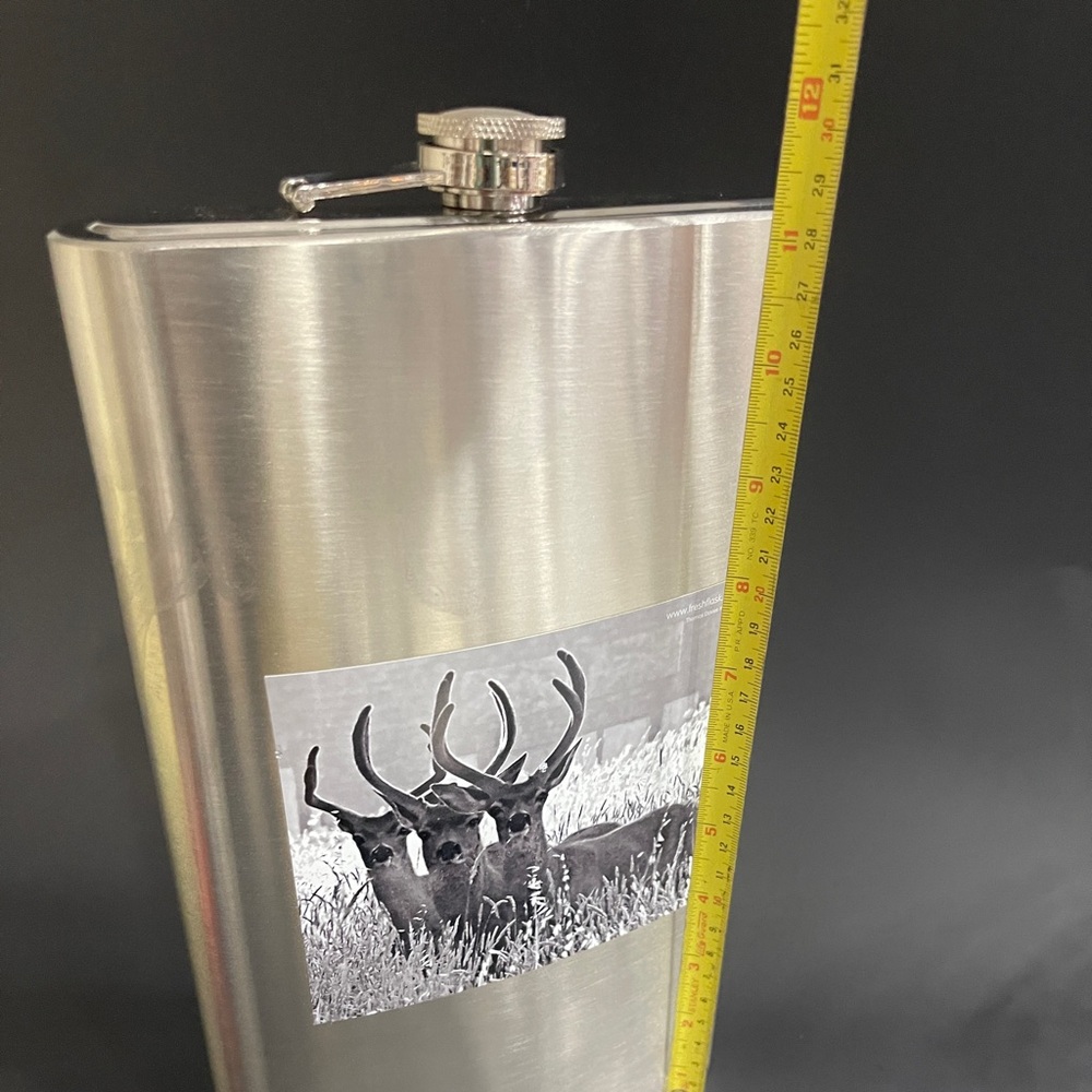 Jumbo 64 oz Stainless Steel Flask with Deer Image